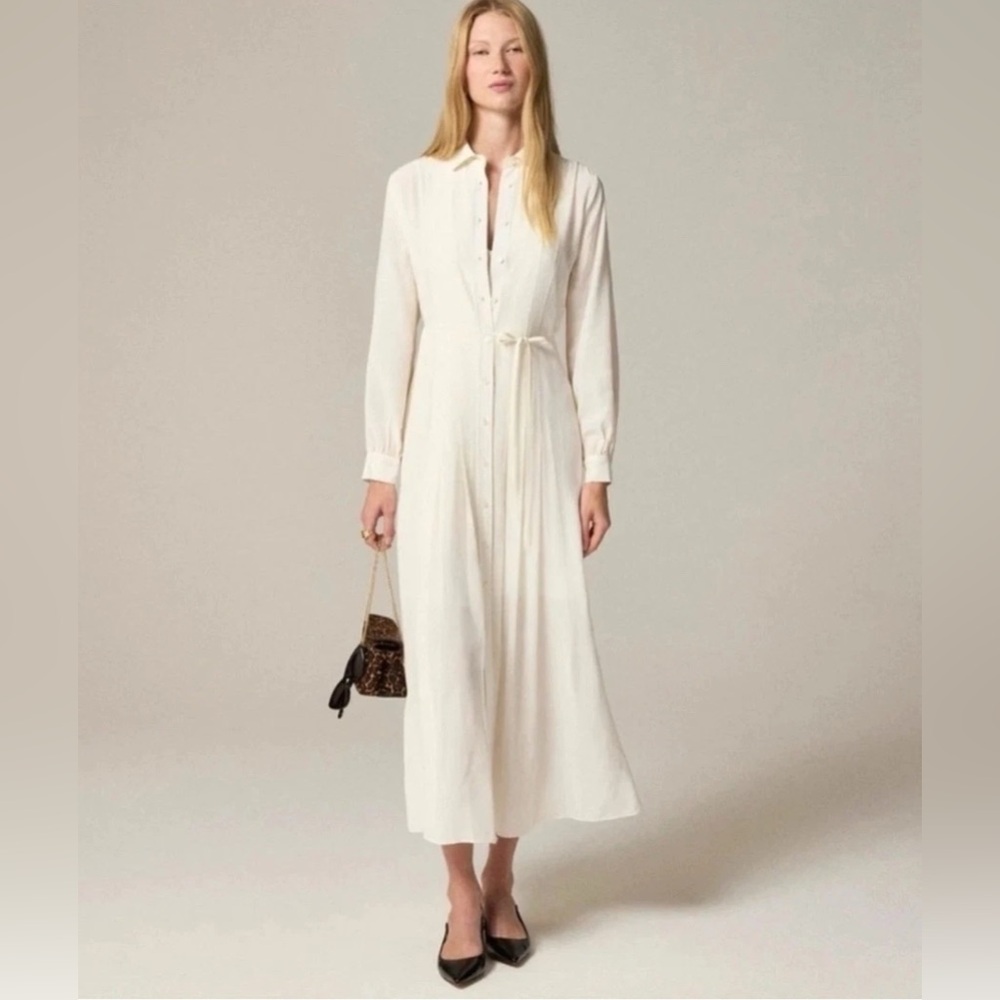 J. Crew Drapey pleated shirt-dress, Size 0 - White/Cream NWT
